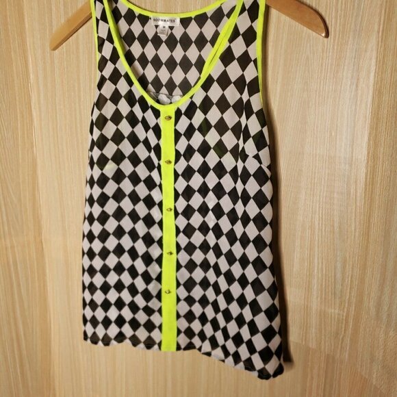 RoomMates Womens Checked Semi Sheer Top Medium - Picture 3 of 8